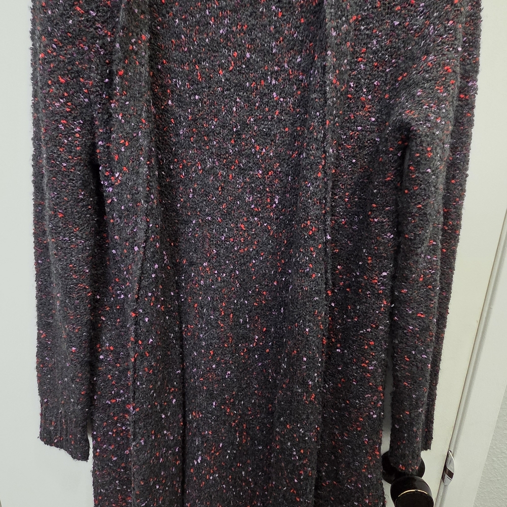 Halogen Black Bouclé Open Cardigan with Red and Purple Flecks